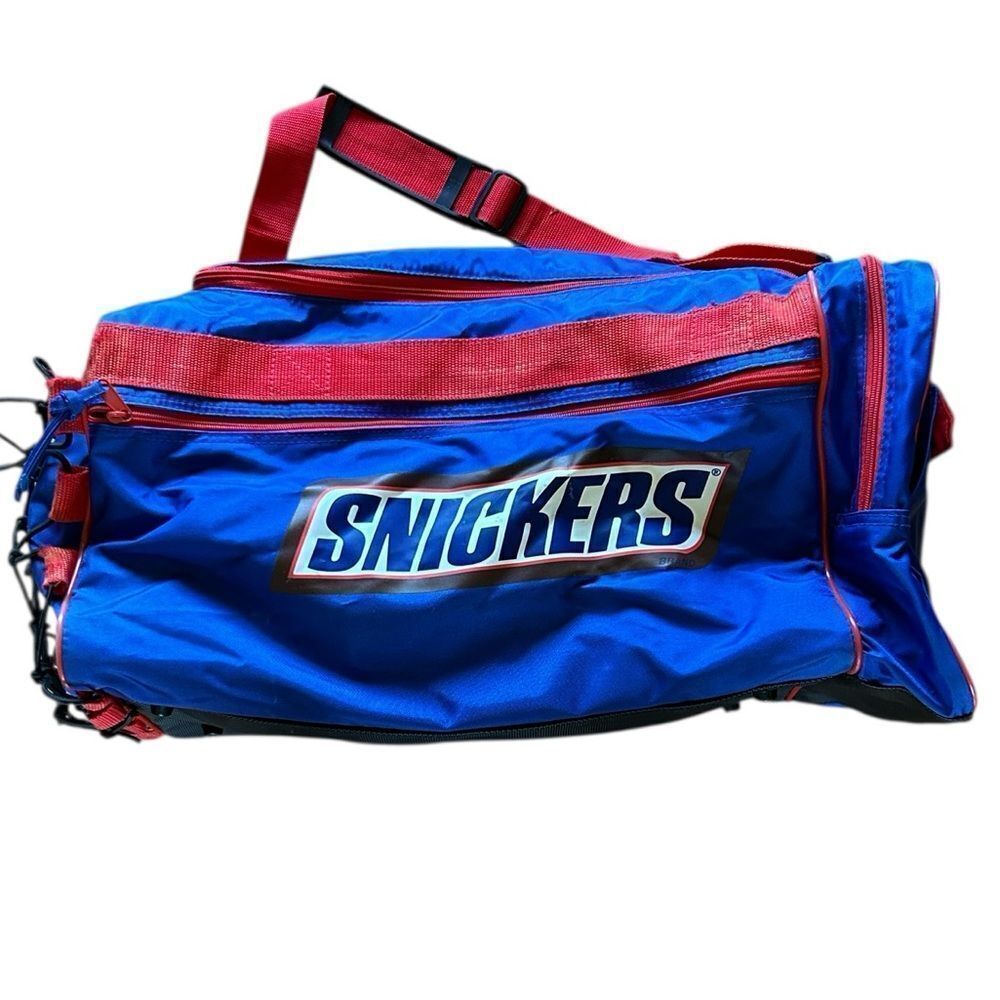 Snickers Blue and Red Duffel Bag
